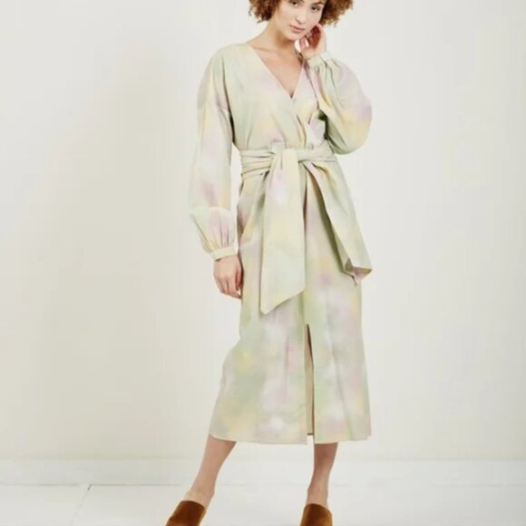 JUST Female Nikki Pastel Seersucker midi Maxi Dress Tie Dye Obi Robe Kimono  MED - Picture 5 of 12